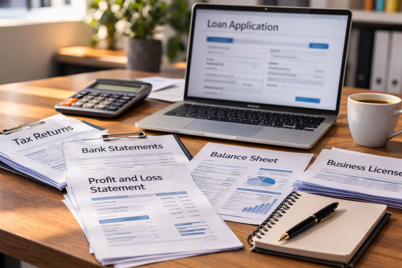 Financial documents prepared for a business line of credit application