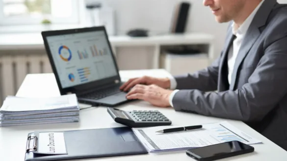 Business owner preparing financial documents for a business loan application