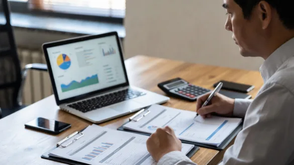 Small business owner reviewing bad credit financing options and loan documents at a desk