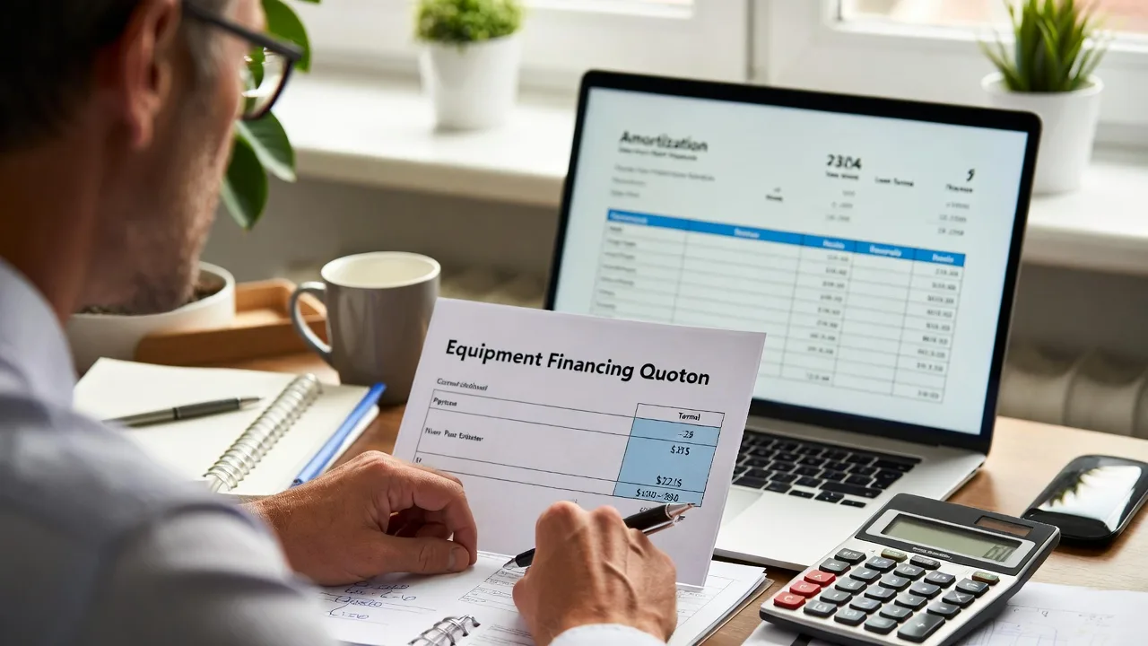 Business owner comparing equipment financing, leasing, and SBA options with a financial advisor