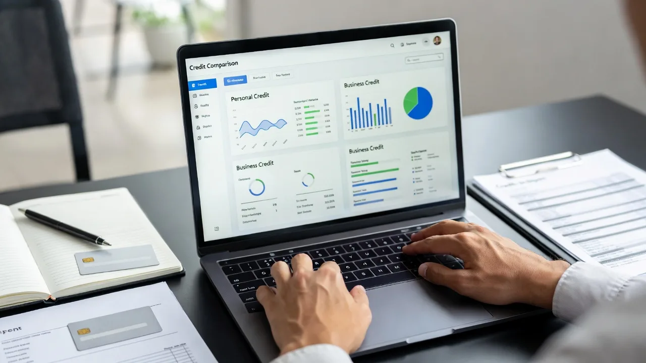 LLC owner comparing personal and business credit information before applying for funding