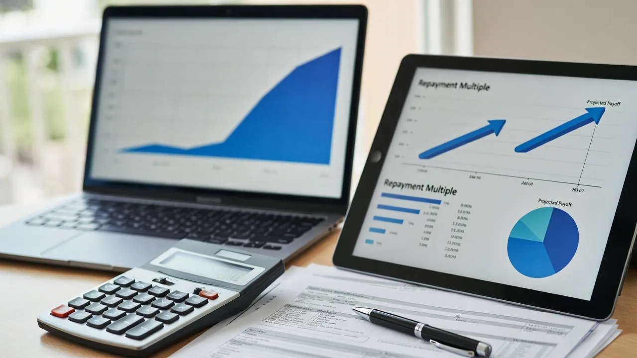 Financial projections and repayment calculations for revenue-based funding