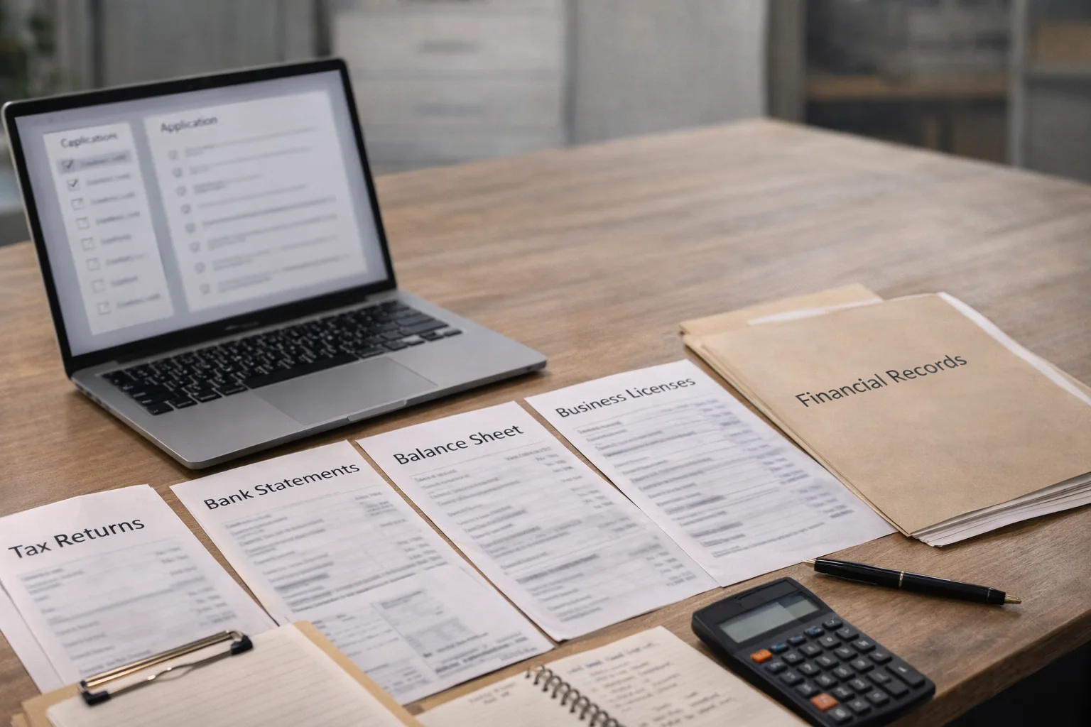 Organized application documents prepared for a small business line of credit submission