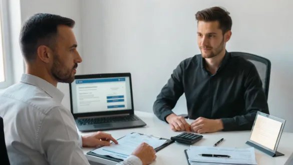 Small business owner discussing an SBA microloan application with a lending advisor