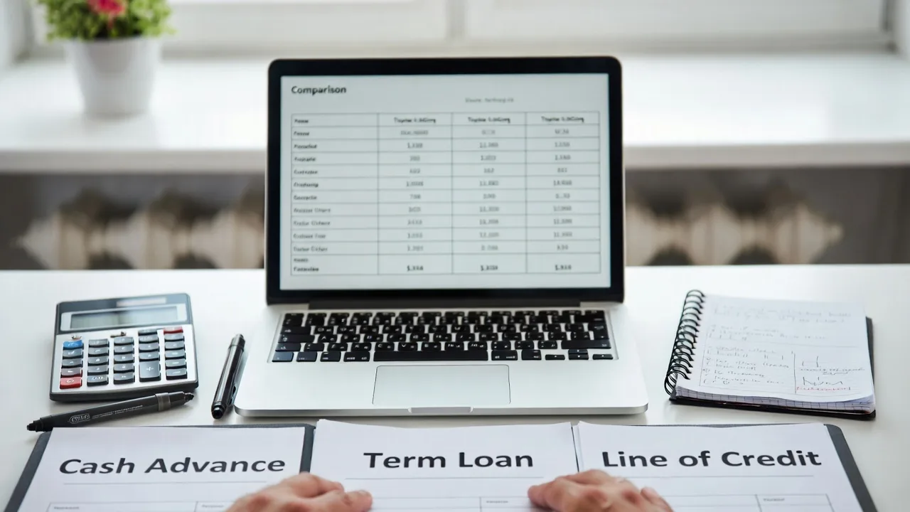 Small business owner comparing a cash advance with other financing options