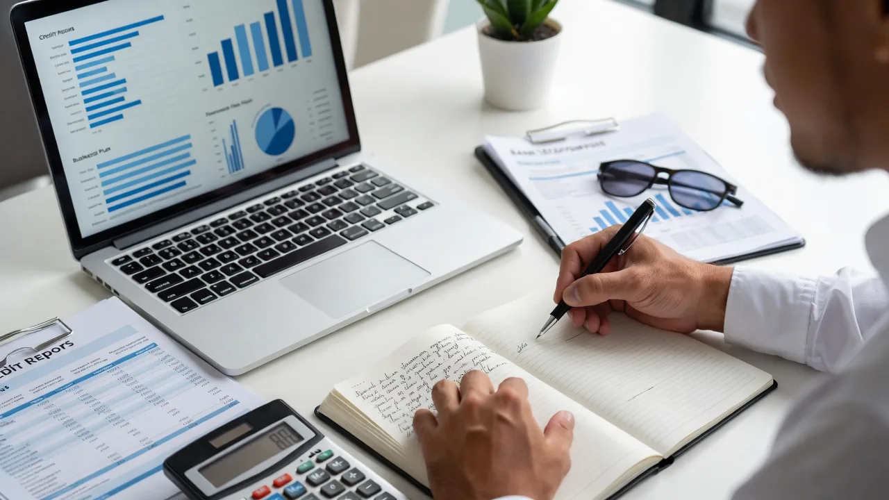 Business owner comparing loan types and financing requirements with an advisor