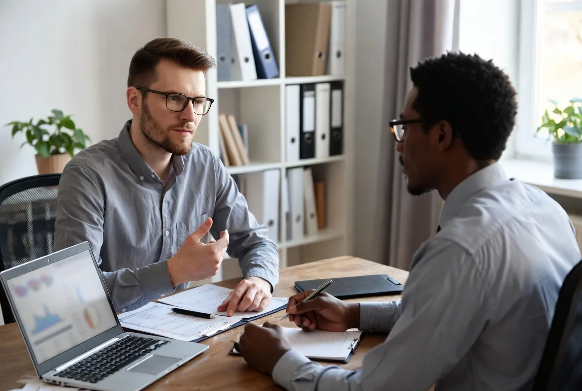 Small business owner discussing financing options with credit union advisor