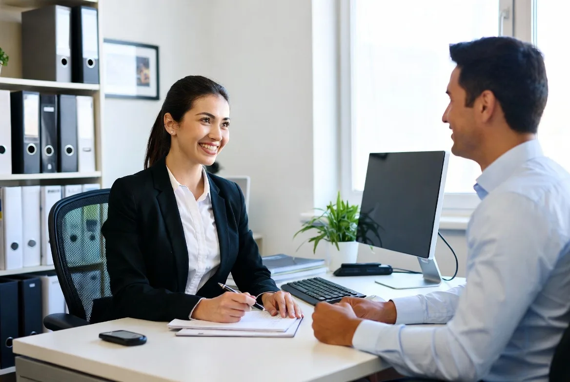 Business owner meeting with credit union loan officer for consultation